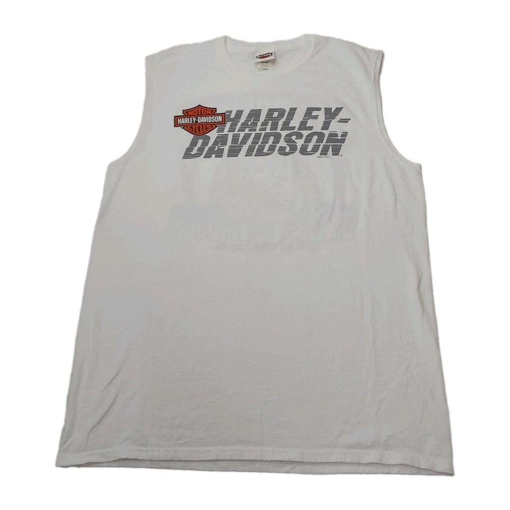 Harley-Davidson White Sleeveless Shirt Men's Large Skull Graphic Cut Off Biker